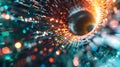 Luminous abstract circular tunnel. Futuristic technological style with the effect of a sense of depth, movement and energy.