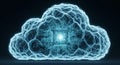 Digital Cloud Computing Concept with Integrated Circuitry and Glowing Core technology data Royalty Free Stock Photo