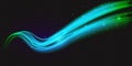 Luminous azure blue neon shape wave, wavy glowing bright flowing curve lines bstract light effect