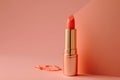 Luminous Beauty: Elegant Peach Lipstick Close-up.