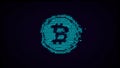 Luminous bitcoin icon with glitch effect.