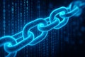 Glowing blue chain links against binary code backdrop Royalty Free Stock Photo
