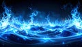 Luminous Blue Flames and Waves with Bubbles on Dark Background abstract fire Royalty Free Stock Photo