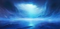 Luminous blue frozen oceanscape. A fantasy background with ethereal light