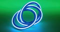 Luminous Blue Neon Rings Intertwined on Gradient Green Background, Modern Abstract Art Royalty Free Stock Photo