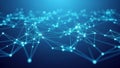 A luminous blue network of interconnected nodes and lines forms a complex abstract digital web against a dark Royalty Free Stock Photo