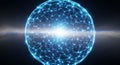 Glowing Blue Digital Sphere Network with Bright Light Burst in Space abstract technology Royalty Free Stock Photo