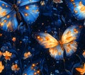 Luminous Butterflies Night Bloom Pattern Royalty Free Stock Photo