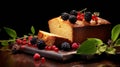 Luminous Cake And Berries On Wooden Board: A Whistlerian Delight