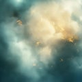Luminous celestial clouds with golden hues and subtle stardust Royalty Free Stock Photo