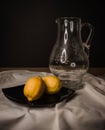 Luminous Citrus Reverie: Vase, Lemon, and Linen