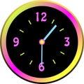 Luminous clock face with colorful case Royalty Free Stock Photo