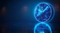 Luminous clock silhouette in digital futuristic style. Modern illustration featuring laser blue neon clock for Royalty Free Stock Photo