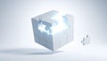 Luminous Cube Awaits Final Puzzle Piece Royalty Free Stock Photo