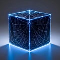 Luminous Cube with a Digital Spiderweb Network Royalty Free Stock Photo