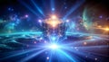 Quantum Multidimensional Cube with Luminous Data Streams Royalty Free Stock Photo