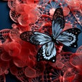 Luminous 3d Butterfly: Abstract Nature Wallpaper With Red Lace Royalty Free Stock Photo