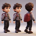 Luminous 3d Character Illustration: Boy With Backpack In Hard Surface Modeling Style