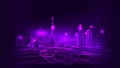 Luminous 3D city skyline wireframe represents modern urban planning and architecture. Royalty Free Stock Photo