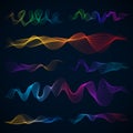 Luminous 3d sound waves, energy effect vector set Royalty Free Stock Photo