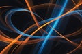 Luminous Dance: Abstract Tendrils of Orange and Blue Light Intertwining, Casting Soft Glows in a Captivating Illustration