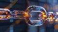 Luminous Data Chain: Abstract 3D Render of Interlinked Nodes with Glowing Binary Code Royalty Free Stock Photo