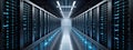 Luminous Data Stream: Illuminated Server Farm Corridor Royalty Free Stock Photo
