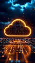 Luminous Digital Cloud Network with Futuristic Data Streams Royalty Free Stock Photo