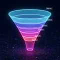 Luminous Digital Funnel with Layered Stages for Data Processing and Business Workflow on a Dark Circuit Board Royalty Free Stock Photo