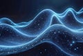 Luminous digital particles flowing over dark space background. Digital technology abstract wallpaper