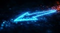 Luminous directional arrow glowing with blue light against a dark background represents navigation forward movement Royalty Free Stock Photo