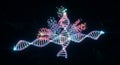 Luminous DNA double helix and complex protein interaction Royalty Free Stock Photo