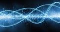 Vibrant electric blue waveform pulses through a digital stream of cascading binary code creating a futuristic technological Royalty Free Stock Photo