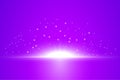 Luminous flux from sunrise. Bright rays of the sun and brilliant sparkling flares, stars. Abstract light effect on a lilac backgro Royalty Free Stock Photo