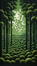 Luminous Forest: A Pixelated Trompe-l\'oeil Painting Inspired By Victor Vasarely