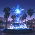 Luminous Fountain at Dusk, Urban Fantasy Aesthetic