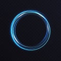 Luminous frozen azure blue neon circle ring, abstract glowing light effect. Royalty Free Stock Photo