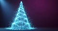 Luminous, futuristic Christmas tree network of glowing data and binary code symbolizes global connectivity in this detailed 3D ren Royalty Free Stock Photo