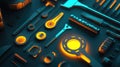 Luminous futuristic tools layout displaying industrial technology concept Royalty Free Stock Photo