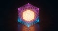 Luminous geometric cube with glowing core, illuminated by vibrant neon light Royalty Free Stock Photo