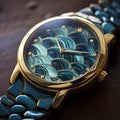 Luminous Glaze Gold Watch With Blue Fish Shells