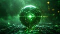 Luminous Green AI Sphere on Digital Circuitry Royalty Free Stock Photo