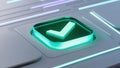 Luminous green arrow button integrated into a futuristic ai interface with animated elements displayed Royalty Free Stock Photo