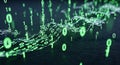 Abstract visualization of green binary code data stream flowing through a dark digital matrix environment Royalty Free Stock Photo