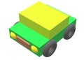 A luminous green simple toy car three dimensional model white backdrop