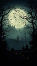 Luminous Halloween Backdrop with Eerie Silhouettes, Witches, Pumpkins, and Vivid Moonlight Royalty Free Stock Photo