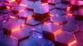 Luminous hexagonal shapes glow with neon lights, creating a futuristic abstract background, ai generated