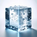 Luminous Ice Cube with Effervescent Bubbles Royalty Free Stock Photo