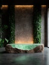 Luminous jade platform with verdant wall vines. Royalty Free Stock Photo