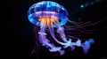 Luminous jellyfish swim deep in the blue sea jellyfish neon jellyfish fantasy water long strings Royalty Free Stock Photo